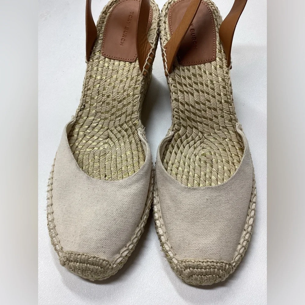 Tory Burch Beige Espadrille Wedge Sandals‎ Size 10.5